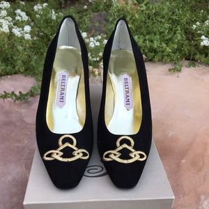 Beltrami, black, gold suede heel
